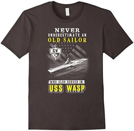 Men's USS Wasp (CV-18) tshirt, never underestimate old sailor who  3XL Asphalt
