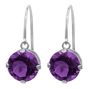 14k White Gold 8mm Amethyst Fishhook Dangle Earrings by