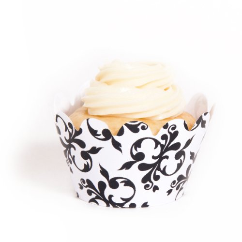 Dress My Cupcake Mini Black Filigree Cupcake Wrappers, Set of 18