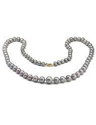 14k Yellow Gold 6-11mm Grey Freshwater Pearl Graduated Necklace 24" Length Knotted.