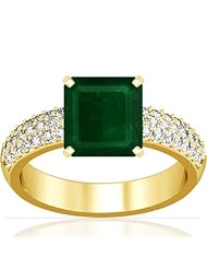 18K Yellow Gold Emerald Cut Emerald Ring With Sidestones