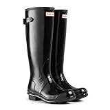 Womens Hunter Original Adjustable Back Gloss Rain Snow Wellington Boot - Black - 9