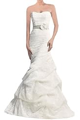 Sexy Strapless Mermaid Natural   Waistline Lace Wedding Dress  With a Sash 