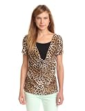Star Vixen Womens Short Sleeve Print Twofer Top W Solid Inset