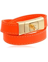 CC Skye Neon Orange Portico Leather Double Wrap Bracelet, 8.25"