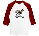 Norwegian Forest Cat - Raglan 3/4 Sleeve T-Shirt, White/Red, XX-Large