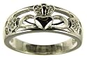 9ct White Gold Ladies Diamond Set Celtic Claddagh Ring