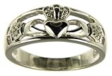 Image of 9ct White Gold Ladies Diamond Set Celtic Claddagh Ring