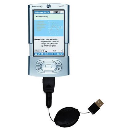 Retractable USB Cable for the Palm palm Tungsten T3 with Power Hot Sync and Charge capabilities - uses Gomadic TipExchange Technology