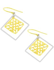 14 Karat Two-tone Gold Filigree & Squares Dangle Earrings