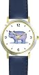 Hippopotamus (Hippo) Cartoon - JP Animal - WATCHBUDDY&reg; DELUXE TWO-TONE THEME WATCH - Arabic Numbers - Blue Leather Strap-Size-Large ( Men's Size or Jumbo Women's Size )