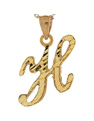 10k Gold 2.66cm Fancy Script Letter H Diamond Cut Initial Charm Pendant