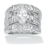 ParisJewelry 11 Carat Diamond Platinum over Silver Wedding Ring Set