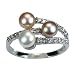 Sincerity Cross Tri Color Cultured Pearl Cubic Zirconia Platinum Overlay Sterling Silver Ring
