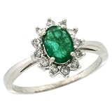 10k White Gold ( 7x5 mm ) Halo Engagement Emerald Ring w/ 0.217 Carat Brilliant Cut Diamonds & 0.85 Carat Oval Cut Stone, 7/16 in. (11mm) wide, size 6.5