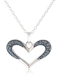 Sterling Silver Blue Diamond Accent Two-Tone Open Heart Pendant Necklace, 18"