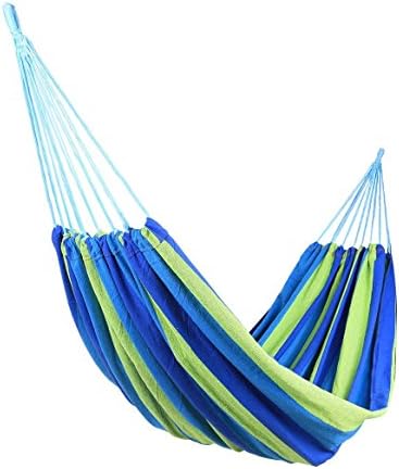 Wide Hammock Cotton Soft Woven Bed for Supreme Comfort Fabric Travel Camping Hammock 1 Person for Backyard, Porch, Outdoor or Indoor Use (Green &amp; Blue Stripes) (blue(75*30))