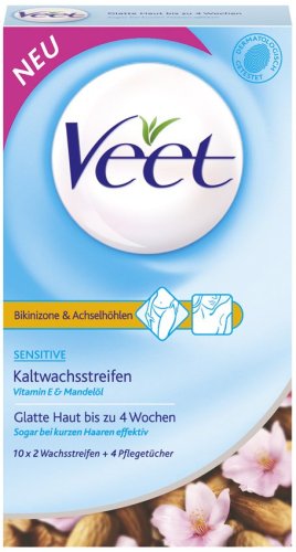 Veet 37979 Kaltwachsstreifen Bikini & Achselhöhlen sensitive, 20er Pack