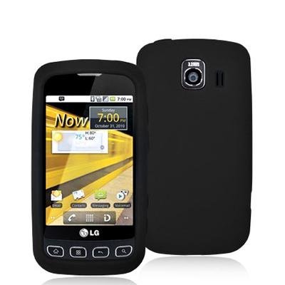 Electromaster(TM) Brand - Black Silicone Rubber Gel Soft Skin Case Cover for US Cellular LG Optimus U / Virgin Mobile LG Optimus V / Sprint LG Optimus S