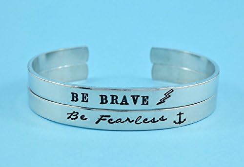 BE Brave / Be Fearless - Hand Stamped Aluminum Bracelets Set of 2, Motivational Bracelets, Inspirational Message Bracelets, Symbol Bracelets