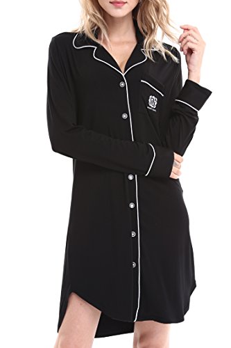 Women Long Sleeve Pajama Top Buttom Down Sleep Shirt Dress by Nora Twips(XS-XL)