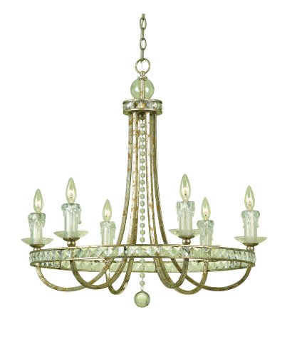 Candice Olson Aristocrat 6 x 60-Watt Light Chandelier, Soft Gold with Crystal Prisms and Faux Glass Candle Drips