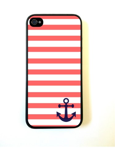 iPhone 5 Case ThinShell Case Protective iPhone 5 Case Coral And White Stripes Blue Anchor Sailor Sea Life