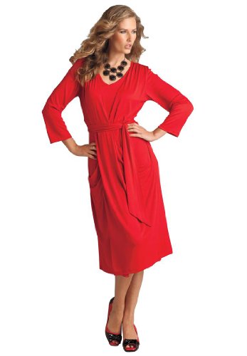 Roamans Women's Plus Size Fit And Flare Faux Wrap Dress (Ruby,2X) Roamans Women's Plus Size Fit And Flare Faux Wrap Dress (Ruby,2X)