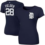 MLB Majestic Prince Fielder Detroit Tigers Women's #28 Player T-Shirt - Navy Blue (X-Large)