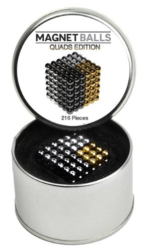 Magnet Balls Quads (Gold, Black, Silver, Nickel) : The Original 216 Pc Magnetic Rare Earth Magnet Puzzle in Collector Tin (5mm) - Accept No Knockoffs
