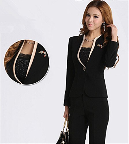 レディーススーツセット　細身シルエットで、美スタイル魅せ♪2点ご購入W128 S（スーツ/パンツ）ブラック