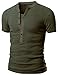 Doublju Mens Henley T-shirts with Short Sleeve KHAKI (US-L)