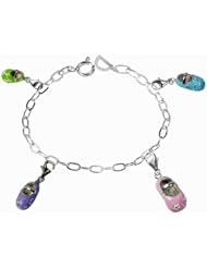 De Buman Sterling Silver Enamel Babyshoes Charm Bracelet