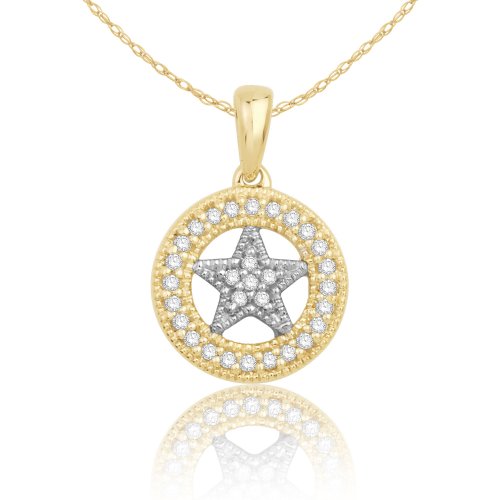 10k Two-Tone Gold Diamond Star and Circle Pendant (1/10 cttw, H-I Color, I2 Clarity), 18"