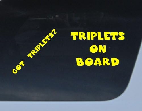 GET 2 decals Got Triplets? and Triplets on Board Yellow Car Auto Window Sticker boy girl baby