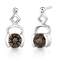 Round Cut Smoky Quartz Drop Earrings Sterling Silver