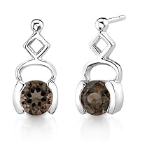Round Cut Smoky Quartz Drop Earrings Sterling Silver