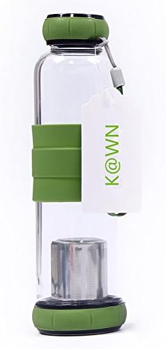 KAWN 19oz Large Water Bottles for Outdoor Sports, Cute Pumpkin Cap Portable Clear Glass Water Bottle with Insulate Silicone, Stainless Steel Infuser (green)