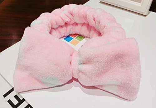 Speaking Life Fresh Girls Elastic Hair Band Used for Washing Face/make Up/apply Mask Cute Headband with Demountable Big Bowknot (pink heart)