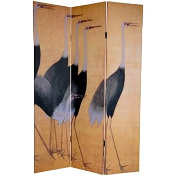 Oriental Furniture Classic Original Japanese Style Art Print, 6-Feet Tall 3 Panel Double Printed Cranes Room Divider Folding Screen