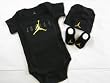 Nike Jordan Infant New Born Baby Boy Shoulder Bodysuit, Booties and Cap 0-6 Months Black Color with