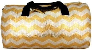 21" Gold Sequined Chevron Duffle Bag, Sequin Covered Soft Canvas Construction * Zip Top Closure * Fully Lined * Inside Zip Pocket * Back Open Pocket * 2 Side Open Pockets * Long Adjustable Shoulder Strap * Double Handle with 5" Drop * 13.5 Tall X 21" Wide X 8" Deep