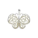 Sterling Silver and 18kt Gold over Silver Small Two Tone Filigree Butterfly Pendant