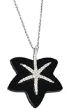 14K White-Gold Designer Star in Star Hand-Crafted Pendant, Enhanced with Pave Set Diamonds and Black Onyx, Sliding on a 16'' Cable-Chain Necklace.(GH-Color, SI-Clarity, c.t.t.w.0.18CT).