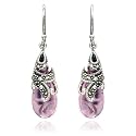 Sterling Silver Marcasite & Pink Glass Teardrop Earrings