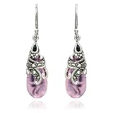 Sterling Silver Marcasite and Pink Glass Teardrop Earrings