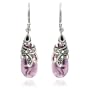 Sterling Silver Marcasite and Pink Glass Teardrop Earrings