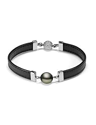 PremiumPearl 8-9mm Black Tahitian Pearl Bracelet with Leather
