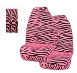 Zebra Pink & Black Stripe Animal Print Universal-Fit Front High Back Bucket Seat Covers & Shoulder Pad Combo