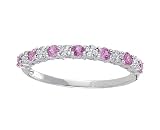 14k White Stackable 2 mm Pink Sapphire and Diamond Ring - Size 7.0
